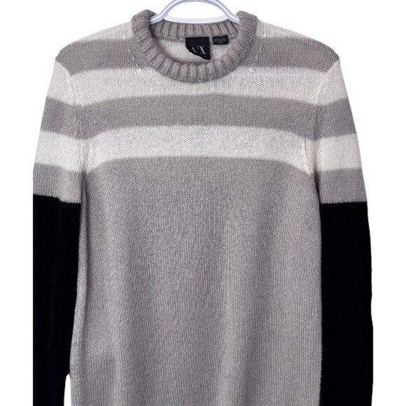 Armani Exchange grey black white crewneck knitted pullover sweater size M - Picture 3 of 6